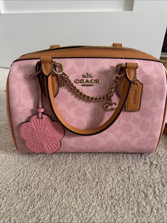 Coach Handbags - Coach Powder Pink Signature Medium Rowan